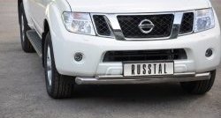 Защита переднего бампера (2 трубыØ76 и 42 мм, нержавейка) SLITKOFF Nissan Pathfinder R51 дорестайлинг (2004-2007)