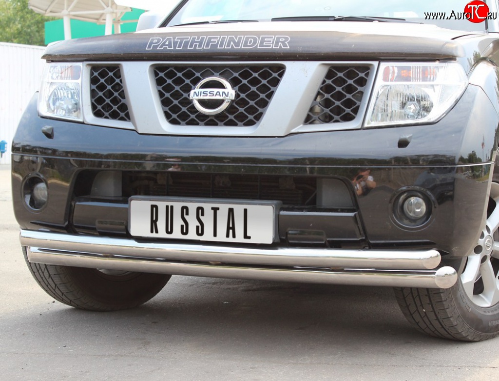 22 649 р. Защита переднего бампера (2 трубыØ76 и 63 мм, нержавейка) SLITKOFF Nissan Pathfinder R51 дорестайлинг (2004-2007)  с доставкой в г. Краснодар