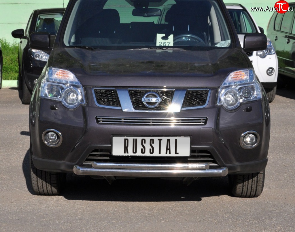 10 899 р. Защита переднего бампера (2 трубыØ63 и 42 мм, нержавейка) Russtal Nissan X-trail 2 T31 рестайлинг (2010-2015)  с доставкой в г. Краснодар