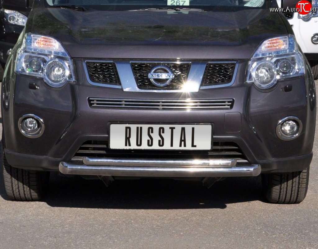 18 399 р. Защита переднего бампера (2 трубыØ76 и 42 мм, нержавейка) SLITKOFF Nissan X-trail 2 T31 рестайлинг (2010-2015)  с доставкой в г. Краснодар