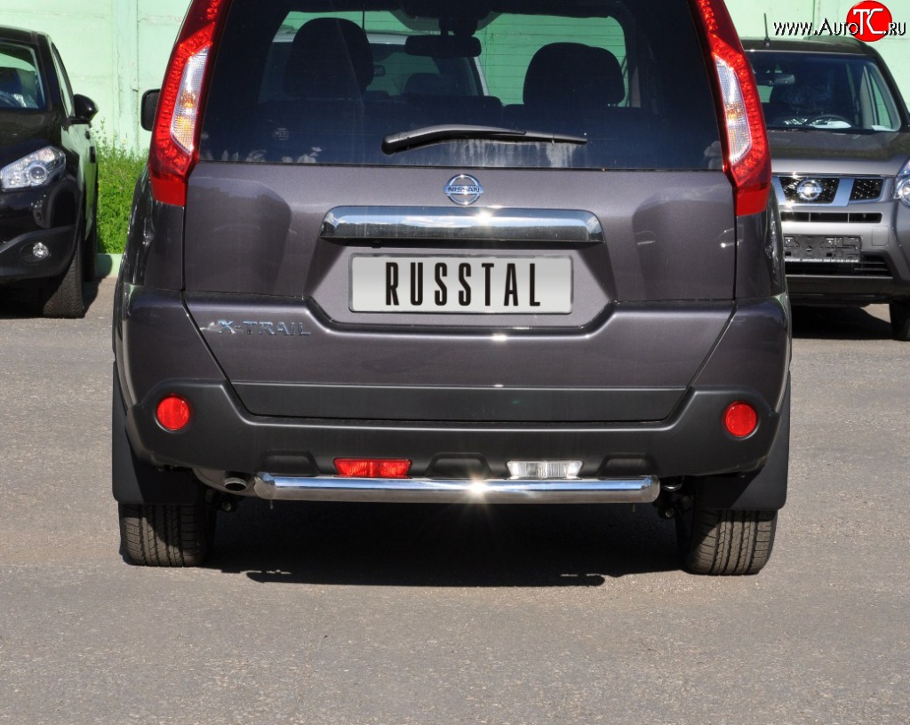 8 799 р. Защита заднего бампера (Ø63 мм, нержавейка) Russtal Nissan X-trail 2 T31 рестайлинг (2010-2015)  с доставкой в г. Краснодар