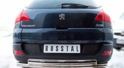 Защита заднего бампера (Ø 63 и 42 мм, нержавейка) SLITKOFF Peugeot (Пежо) 3008 (2009-2013) дорестайлинг