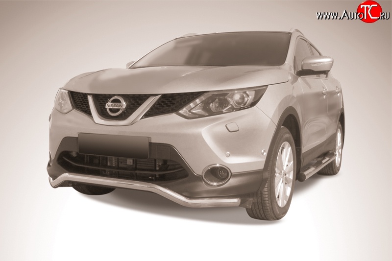 15 299 р. Фигурная защита переднего бампера диаметром 57 мм Slitkoff  Nissan Qashqai  2 (2013-2019) J11 дорестайлинг (Нержавейка, Полированная)  с доставкой в г. Краснодар