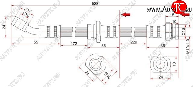 679 р. Тормозной шланг SAT (передний, левый)  Nissan Almera  N15 - Sunny  N14  с доставкой в г. Краснодар