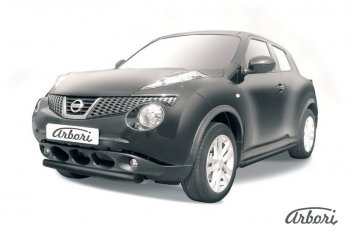 5 399 р. Защита переднего бампера 2WD Arbori (короткая, черная, 1 труба d57 mm). Nissan Juke 1 YF15 дорестайлинг (2010-2014)  с доставкой в г. Краснодар. Увеличить фотографию 1