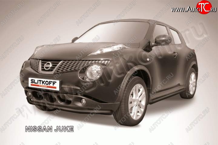 8 949 р. Защита переднего бампера из трубы d57 Slitkoff Nissan Juke 1 YF15 дорестайлинг (2010-2014) (Цвет: серебристый)  с доставкой в г. Краснодар