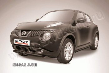 6 949 р. Защита переднего бампер Slitkoff Nissan Juke 1 YF15 дорестайлинг (2010-2014) (Цвет: серебристый)  с доставкой в г. Краснодар. Увеличить фотографию 1