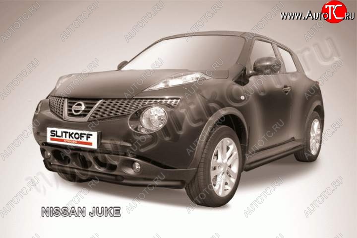 10 249 р. Защита переднего бампера из труб d57 и d42 Slitkoff Nissan Juke 1 YF15 дорестайлинг (2010-2014) (Цвет: серебристый)  с доставкой в г. Краснодар