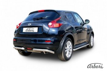 10 619 р. Защита заднего бампера Arbori (уголки, нержавейка, 1 труба d57 mm). Nissan Juke 1 YF15 дорестайлинг (2010-2014)  с доставкой в г. Краснодар. Увеличить фотографию 2