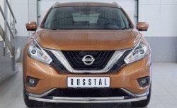 Защита переднего бампера (2 трубыØ42 мм, нержавейка) SLITKOFF Nissan Murano 3 Z52 дорестайлинг (2015-2022)