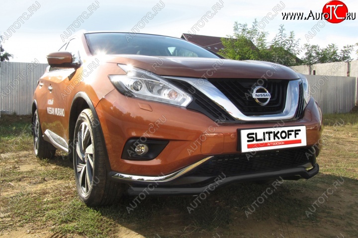 14 299 р. защита переднего бампера Slitkoff  Nissan Murano  3 Z52 (2015-2022) дорестайлинг (Цвет: серебристый)  с доставкой в г. Краснодар