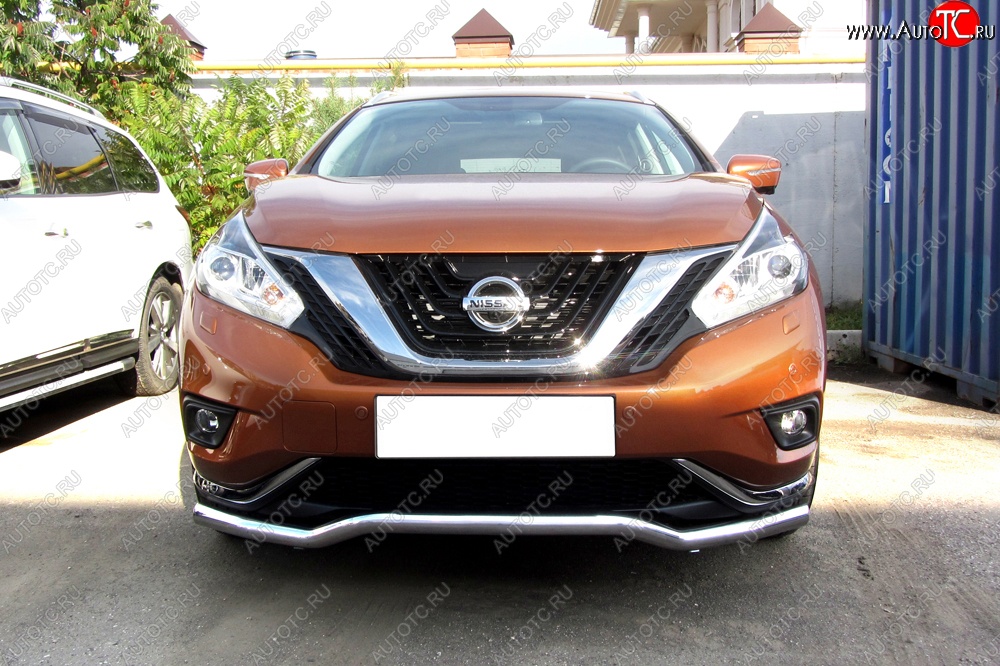 20 449 р. Защита переднего бампера из изогнутой трубы диаметром 57 мм Slitkoff Nissan Murano 3 Z52 дорестайлинг (2015-2022) (Нержавейка, Полированная)  с доставкой в г. Краснодар