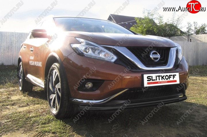 12 499 р. защита переднего бампера Slitkoff Nissan Murano 3 Z52 дорестайлинг (2015-2022) (Цвет: серебристый)  с доставкой в г. Краснодар