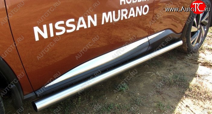 18 949 р. Защита порогов из круглой трубы диаметром 76 мм Slitkoff  Nissan Murano  3 Z52 (2015-2024) дорестайлинг, рестайлинг (Нержавейка, Полированная)  с доставкой в г. Краснодар