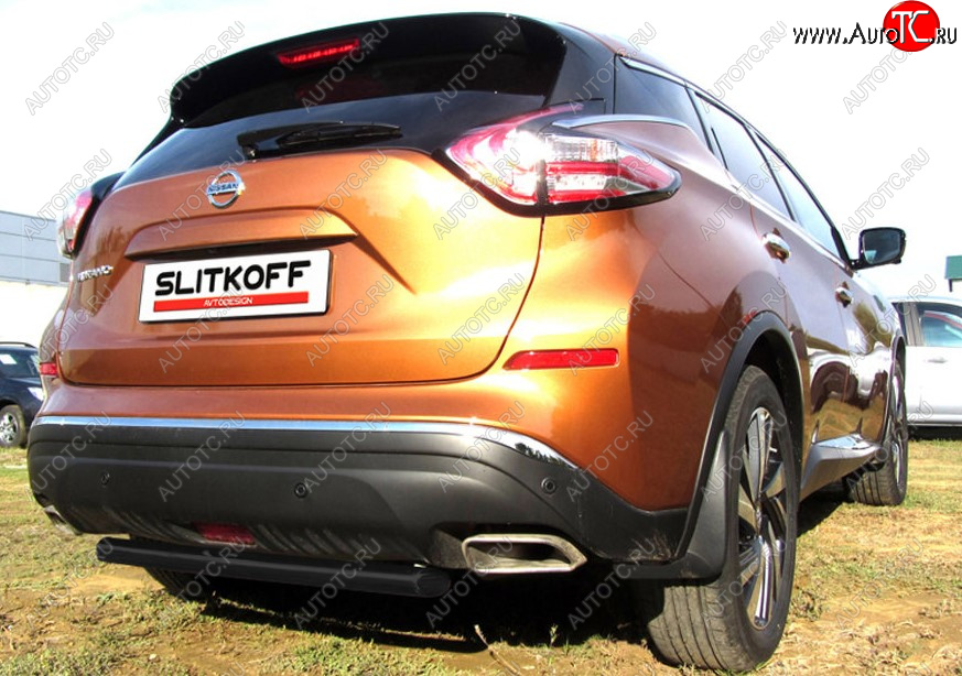 6 199 р. Защита заднего бампера Slitkoff (Ø 57, короткая) Nissan Murano 3 Z52 дорестайлинг (2015-2022) (Сталь с полимерным покрытием. Цвет: черный)  с доставкой в г. Краснодар