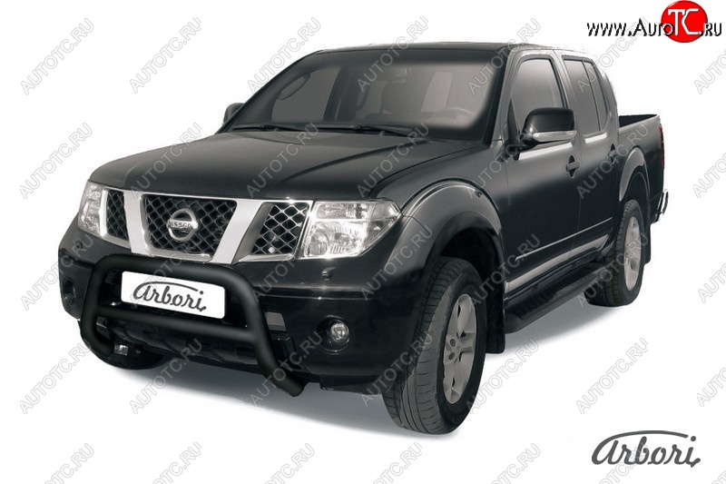 17 279 р. Защита переднего бампера Arbori (низкая, черная, 1 труба d76 mm). Nissan Navara 2 D40 дорестайлинг (2004-2010)  с доставкой в г. Краснодар