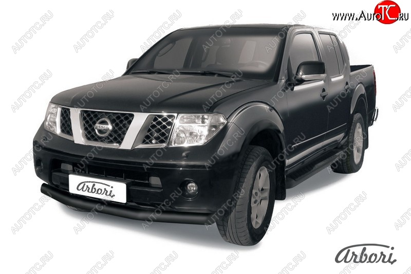 7 019 р. Защита переднего бампера Arbori (черная, 1 труба d76 mm). Nissan Navara 2 D40 дорестайлинг (2004-2010)  с доставкой в г. Краснодар