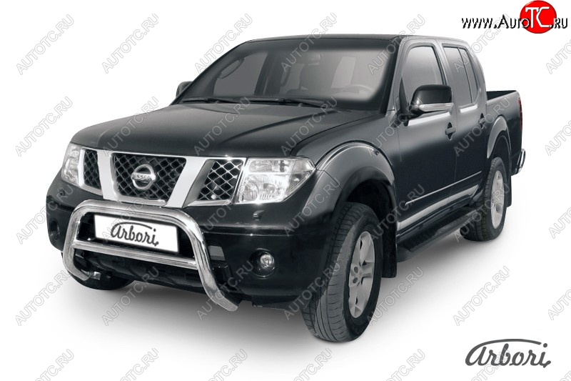 32 579 р. Защита переднего бампера Arbori (низкая, нержавейка, 1 труба d76 mm). Nissan Navara 2 D40 дорестайлинг (2004-2010)  с доставкой в г. Краснодар