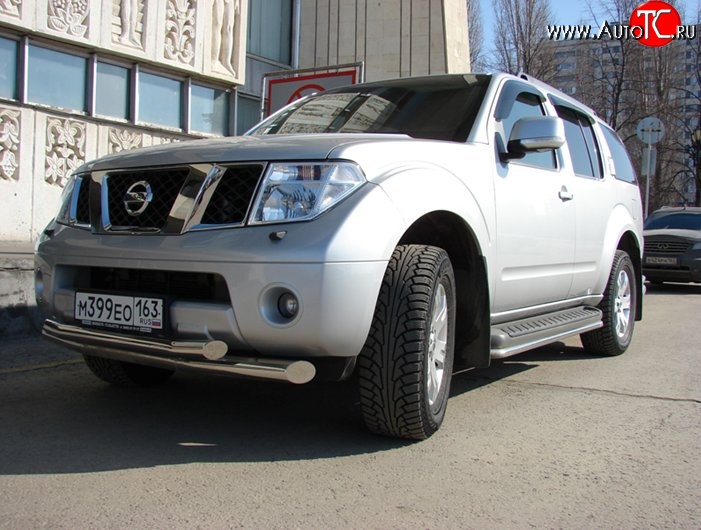 13 999 р. Двойная защита переднего бампера d76 и 63 мм Металл Дизайн Nissan Pathfinder R51 дорестайлинг (2004-2007) (полированная нержавейка)  с доставкой в г. Краснодар