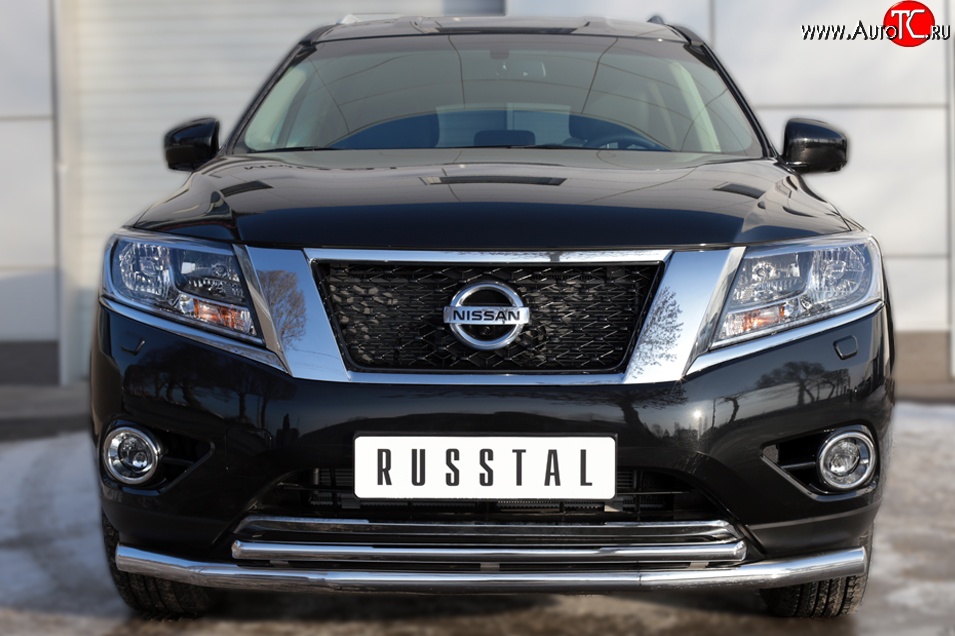 15 999 р. Защита переднего бампера (2 трубыØ63 и 42 мм, нержавейка) SLITKOFF Nissan Pathfinder R52 дорестайлинг (2012-2017)  с доставкой в г. Краснодар