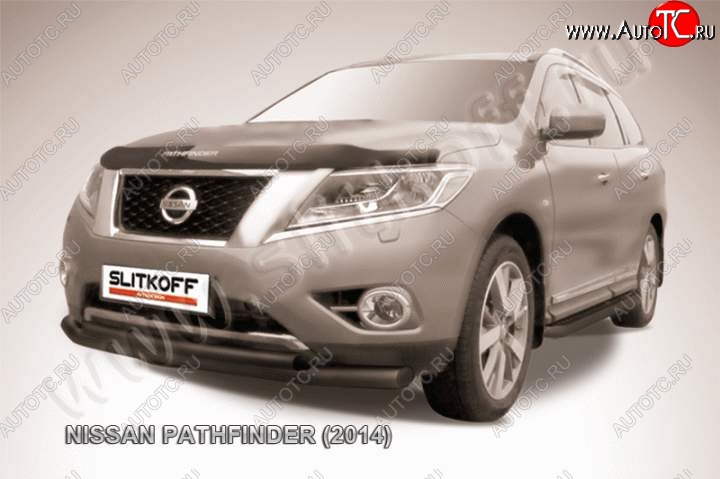 13 299 р. Защита переднего бампер Slitkoff Nissan Pathfinder R52 дорестайлинг (2012-2017) (Цвет: серебристый)  с доставкой в г. Краснодар