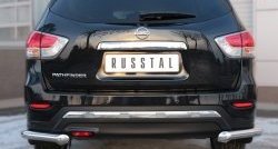 16 349 р. Защита заднего бампера (Ø63 мм уголки, нержавейка) SLITKOFF Nissan Pathfinder R52 дорестайлинг (2012-2017)  с доставкой в г. Краснодар. Увеличить фотографию 1