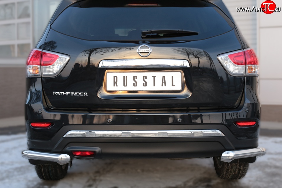 17 999 р. Защита заднего бампера (Ø63 мм уголки, нержавейка) SLITKOFF  Nissan Pathfinder  R52 (2012-2017) дорестайлинг  с доставкой в г. Краснодар