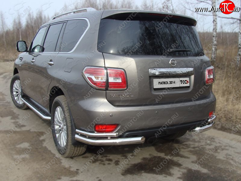 26 699 р. Защита заднего бампера (уголки двойные) ТСС 76,1/42,4 мм Nissan Patrol 6 Y62 рестайлинг (2014-2017)  с доставкой в г. Краснодар