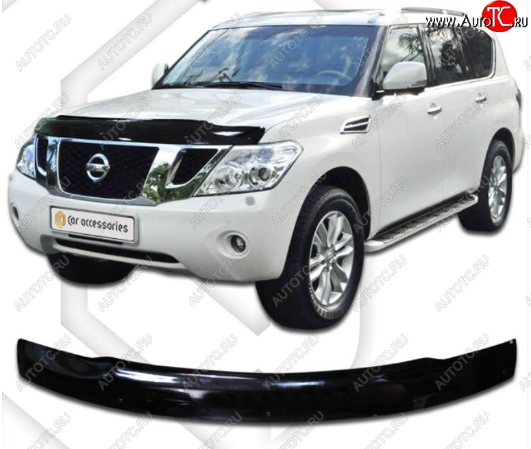 2 499 р. Дефлектор капота CA-Plastic  Nissan Patrol  6 (2010-2017) Y62 дорестайлинг, Y62 рестайлинг (Classic черный, Без надписи)  с доставкой в г. Краснодар