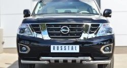 Защита переднего бампера (2 трубы Ø76 мм с зубами, нержавейка) SLITKOFF Nissan Patrol 6 Y62 рестайлинг (2014-2017)