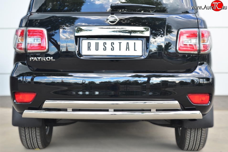 27 999 р. Защита заднего бампера (2 трубы Ø76х42 мм, нержавейка) Russtal Nissan Patrol 6 Y62 рестайлинг (2014-2017)  с доставкой в г. Краснодар