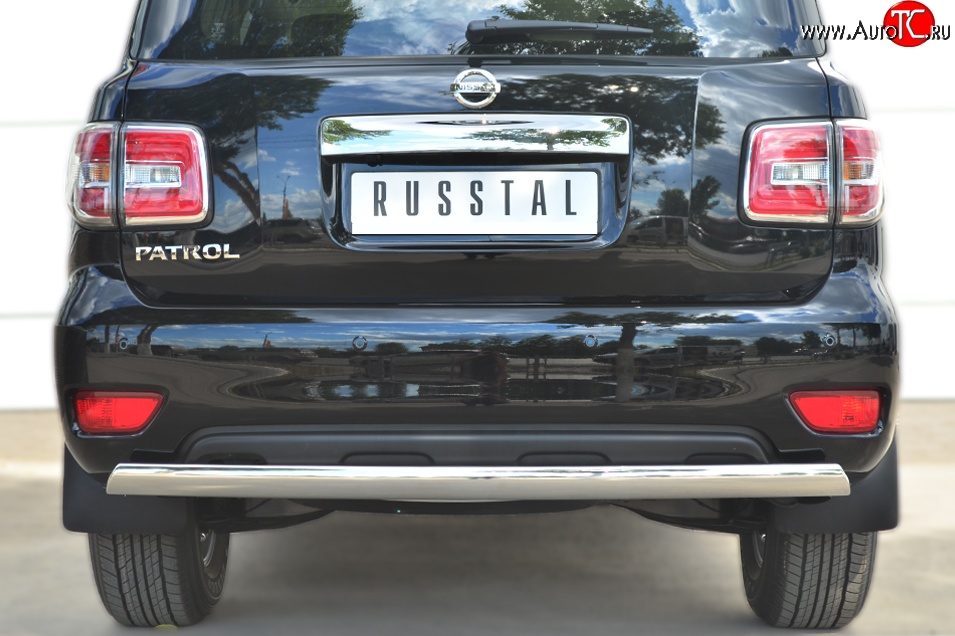 15 649 р. Защита заднего бампера (Ø75x42 мм, нержавейка) Russtal Nissan Patrol 6 Y62 рестайлинг (2014-2017)  с доставкой в г. Краснодар