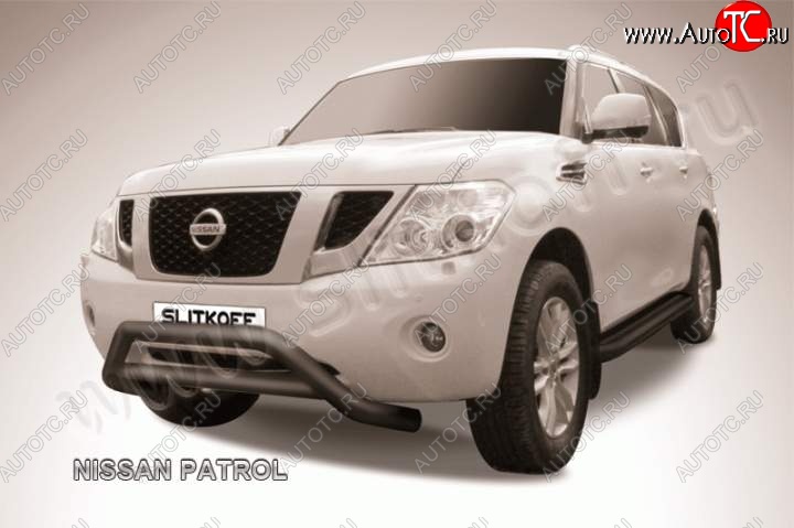 39 199 р. Кенгурятник d76 низкий широкий с перемычкой  Nissan Patrol  6 (2010-2014) Y62 дорестайлинг (Цвет: серебристый)  с доставкой в г. Краснодар