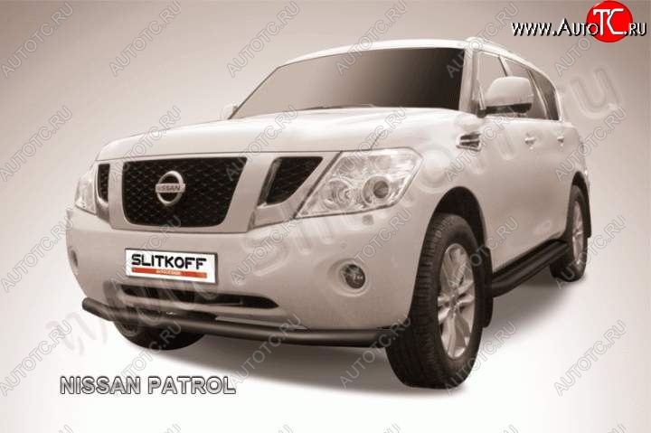 13 799 р. Защита переднего бампер Slitkoff Nissan Patrol 6 Y62 дорестайлинг (2010-2014) (Цвет: серебристый)  с доставкой в г. Краснодар