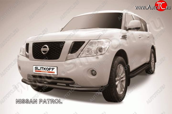 20 899 р. Защита переднего бампер Slitkoff Nissan Patrol 6 Y62 дорестайлинг (2010-2014) (Цвет: серебристый)  с доставкой в г. Краснодар