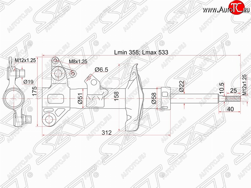 4 199 р. Правый амортизатор передний SAT  Nissan Primera ( 3 седан,  3 универсал) (2001-2008) P12, P12  с доставкой в г. Краснодар