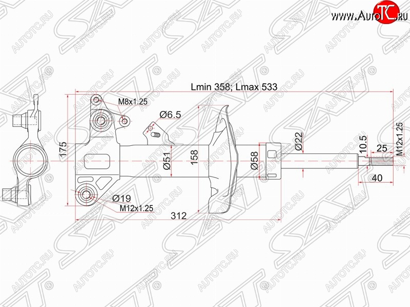 4 579 р. Левый амортизатор передний SAT Nissan Primera 3 седан P12 (2001-2008)  с доставкой в г. Краснодар