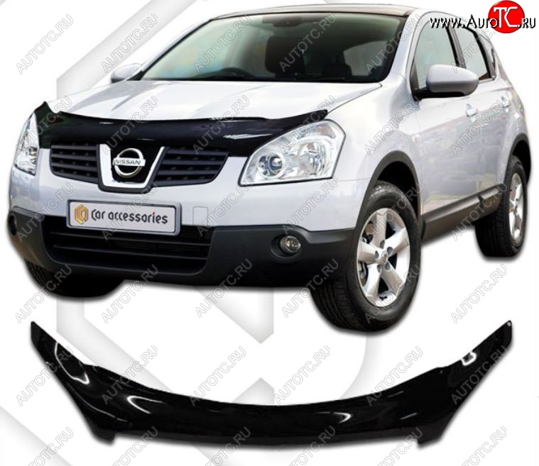 2 399 р. Дефлектор капота CA-Plastiс Nissan Qashqai 1 дорестайлинг (2007-2010) (Classic черный, Без надписи)  с доставкой в г. Краснодар