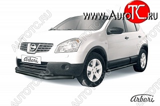 7 703 р. Защита переднего бампера Arbori (черная, 2 трубы d57 и 42 mm) Nissan Qashqai 1 дорестайлинг (2007-2010)  с доставкой в г. Краснодар