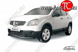 7 199 р. Защита переднего бампера Arbori (черная, 2 трубы d57 и 42 mm) Nissan Qashqai 1 дорестайлинг (2007-2010)  с доставкой в г. Краснодар