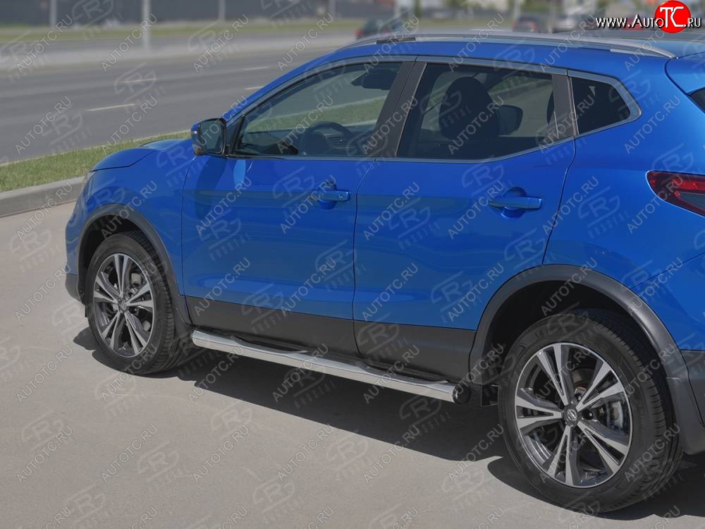 24 999 р. Защита порогов (Ø76 мм с проступью, нержавейка) SLITKOFF Nissan Qashqai 2 J11 рестайлинг (2017-2022) (С пластиковыми заглушками на торцах)  с доставкой в г. Краснодар