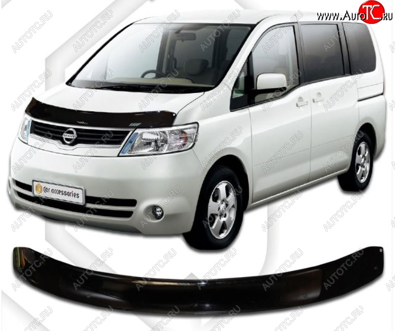 2 099 р. Дефлектор капота CA-Plastiс  Nissan Serena  3 (2005-2010) (Classic черный, Без надписи)  с доставкой в г. Краснодар