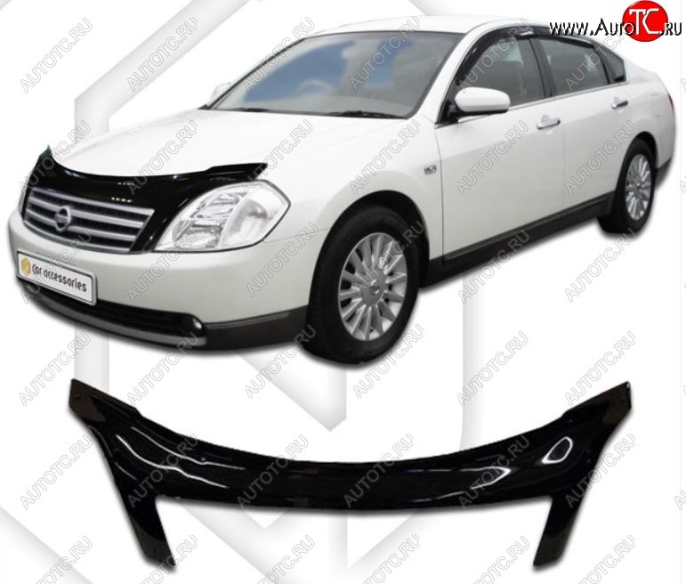 2 999 р. Дефлектор капота CA-Plastiс exclusive  Nissan Teana  1 J31 (2003-2005) дорестайлинг (Classic черный, Без надписи)  с доставкой в г. Краснодар