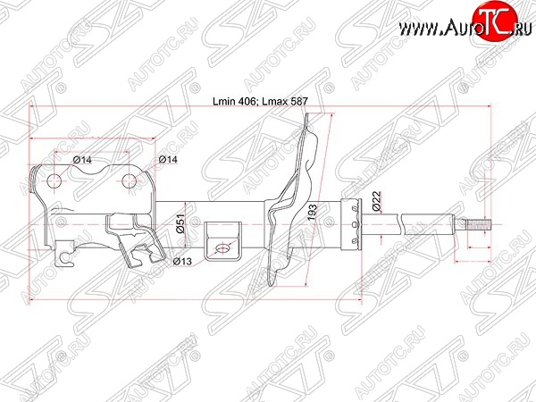 4 699 р. Левый амортизатор передний SAT Nissan Teana 1 J31 дорестайлинг (2003-2005)  с доставкой в г. Краснодар