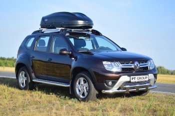 27 999 р. Порожки для ног из трубы Ø51 с алюминиевой площадкой Petroil Tuning Эстонец Renault Duster HS рестайлинг (2015-2021) (Нержавеющая полированная сталь)  с доставкой в г. Краснодар. Увеличить фотографию 3