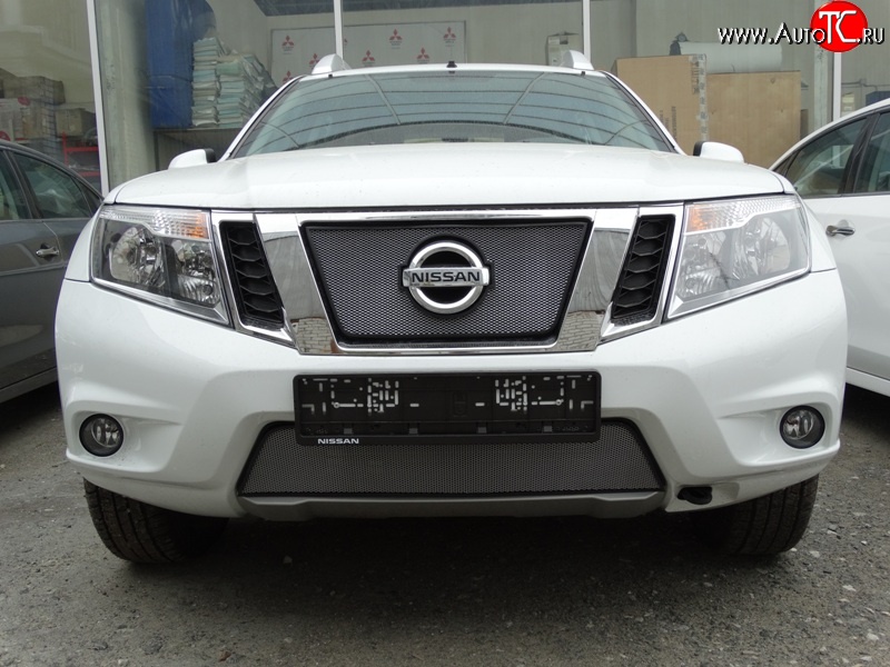 1 539 р. Нижняя сетка на бампер Russtal (хром)  Nissan Terrano  D10 (2013-2022) дорестайлинг, рестайлинг  с доставкой в г. Краснодар