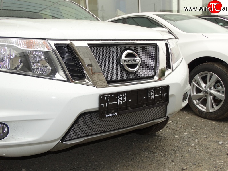 1 599 р. Сетка в решетку радиатора Russtal  Nissan Terrano  D10 (2013-2022) дорестайлинг, рестайлинг (хром)  с доставкой в г. Краснодар