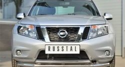 Защита переднего бампера (2 трубыØ63 и 42 мм, нержавейка) SLITKOFF Nissan Terrano D10 дорестайлинг (2013-2016)