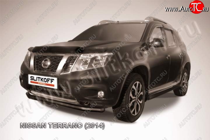 7 549 р. Защита переднего бампер Slitkoff Nissan Terrano D10 дорестайлинг (2013-2016) (Цвет: серебристый)  с доставкой в г. Краснодар