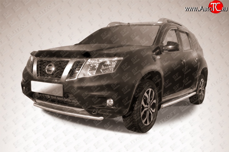 9 849 р. Одинарная защита переднего бампера диаметром 42 мм Slitkoff  Nissan Terrano  D10 (2013-2022) дорестайлинг, рестайлинг (Цвет: нержавеющая полированная сталь)  с доставкой в г. Краснодар